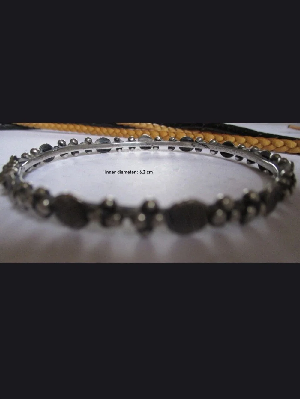 Tribal Silver Textured Beaded Bangle - Silver